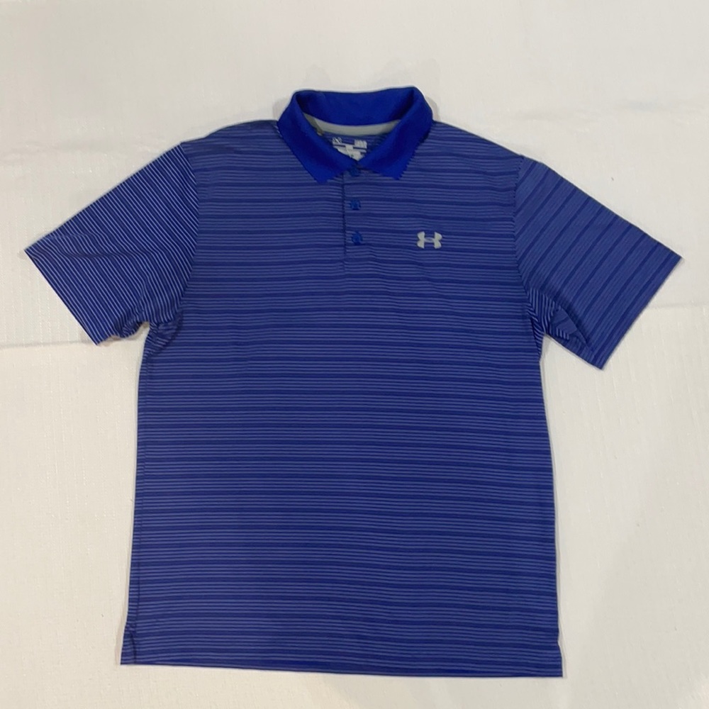 Under Armour Men’s Blue/White Striped UA Tech Polo Size: Large